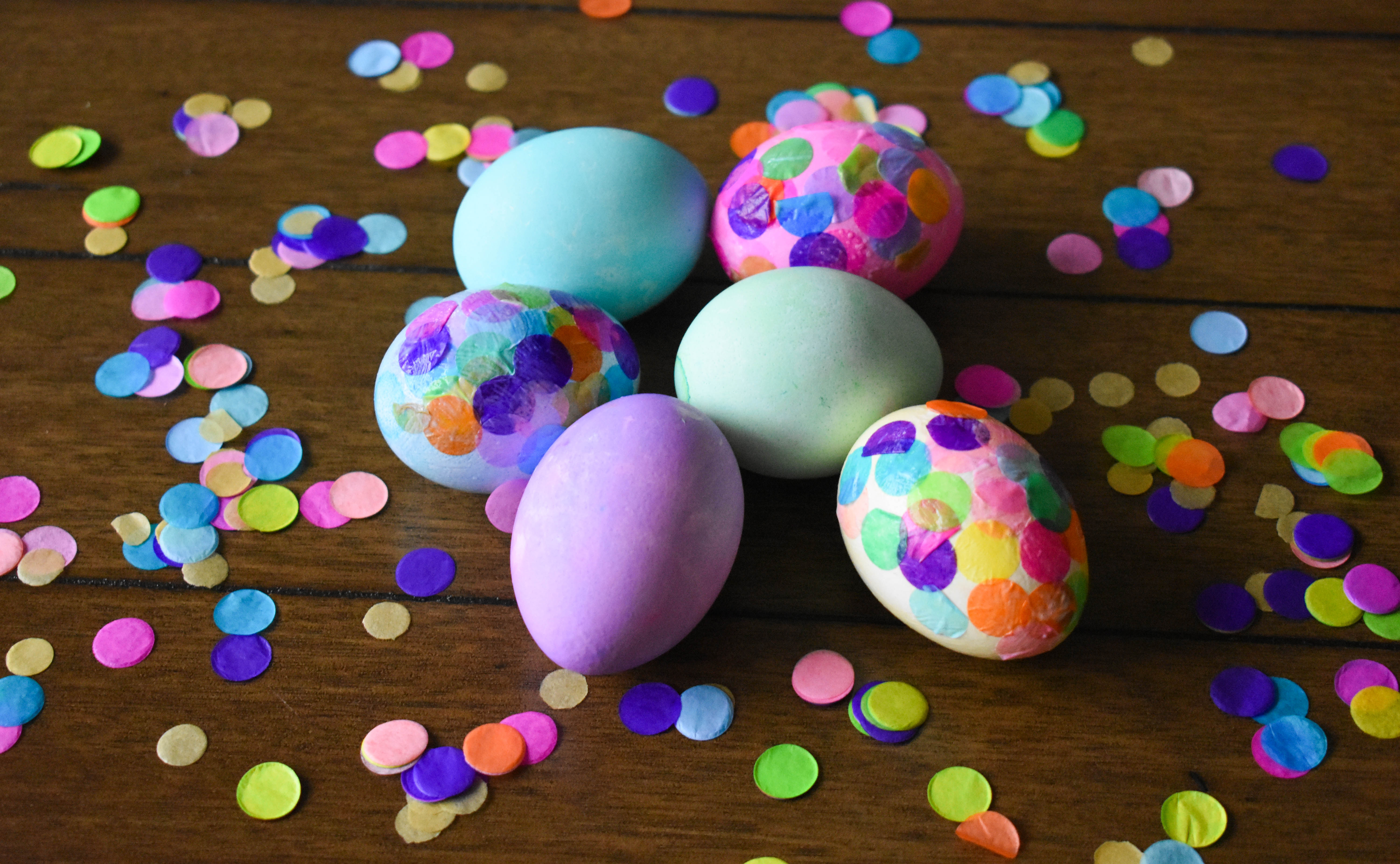 rainbow confetti dyed Easter eggs made by Allison Carter Celebrates