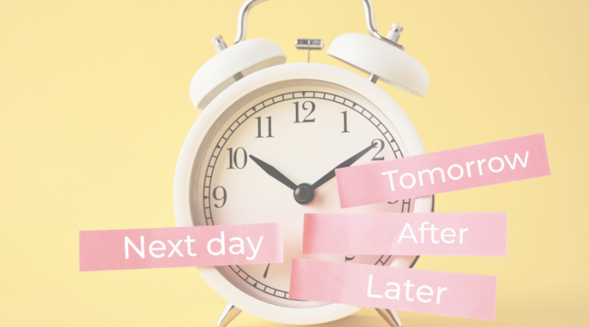 clock with yellow background with pink words to represent a busy schedule with tips for saving 2 hours of your day with Holly Haynes